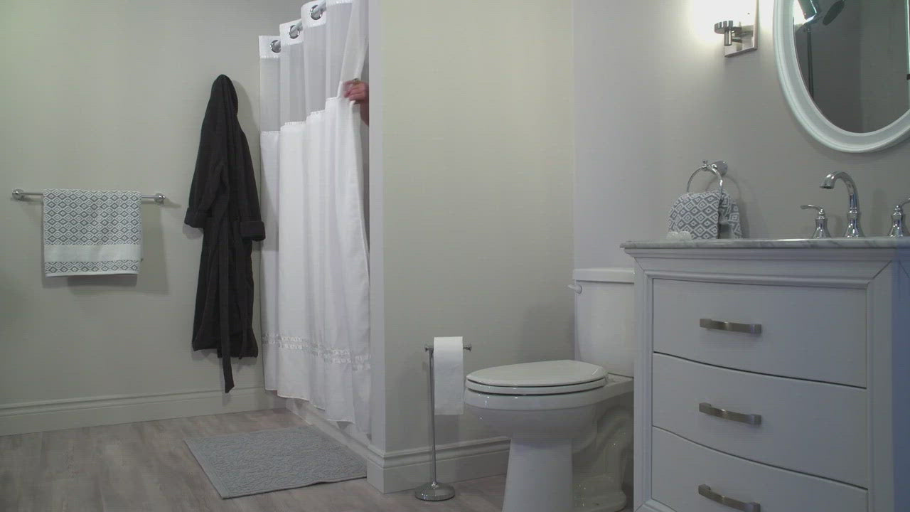 Husband and wife before and after their tub has been cut and a Quick Tub Walk-Thru Insert has been installed